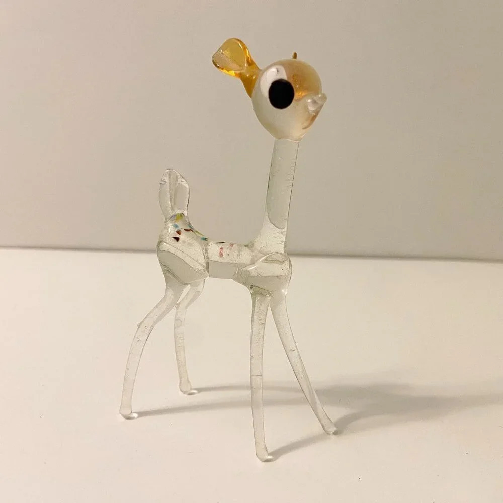 Vintage  Glass Reindeer Figurine Polka Dot Multicolor 4.5 Inch Tall Deer Figure